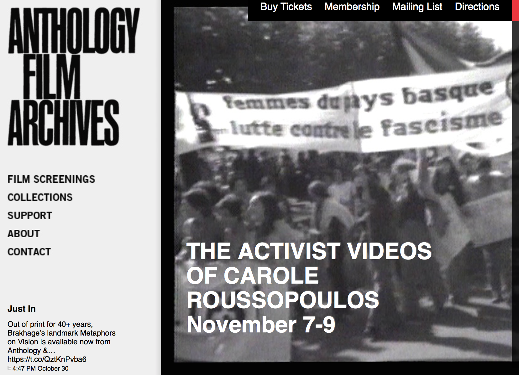 7 au 9 novembre : vidéos de Carole Roussopoulos à l’Anthology Film Archives de NY